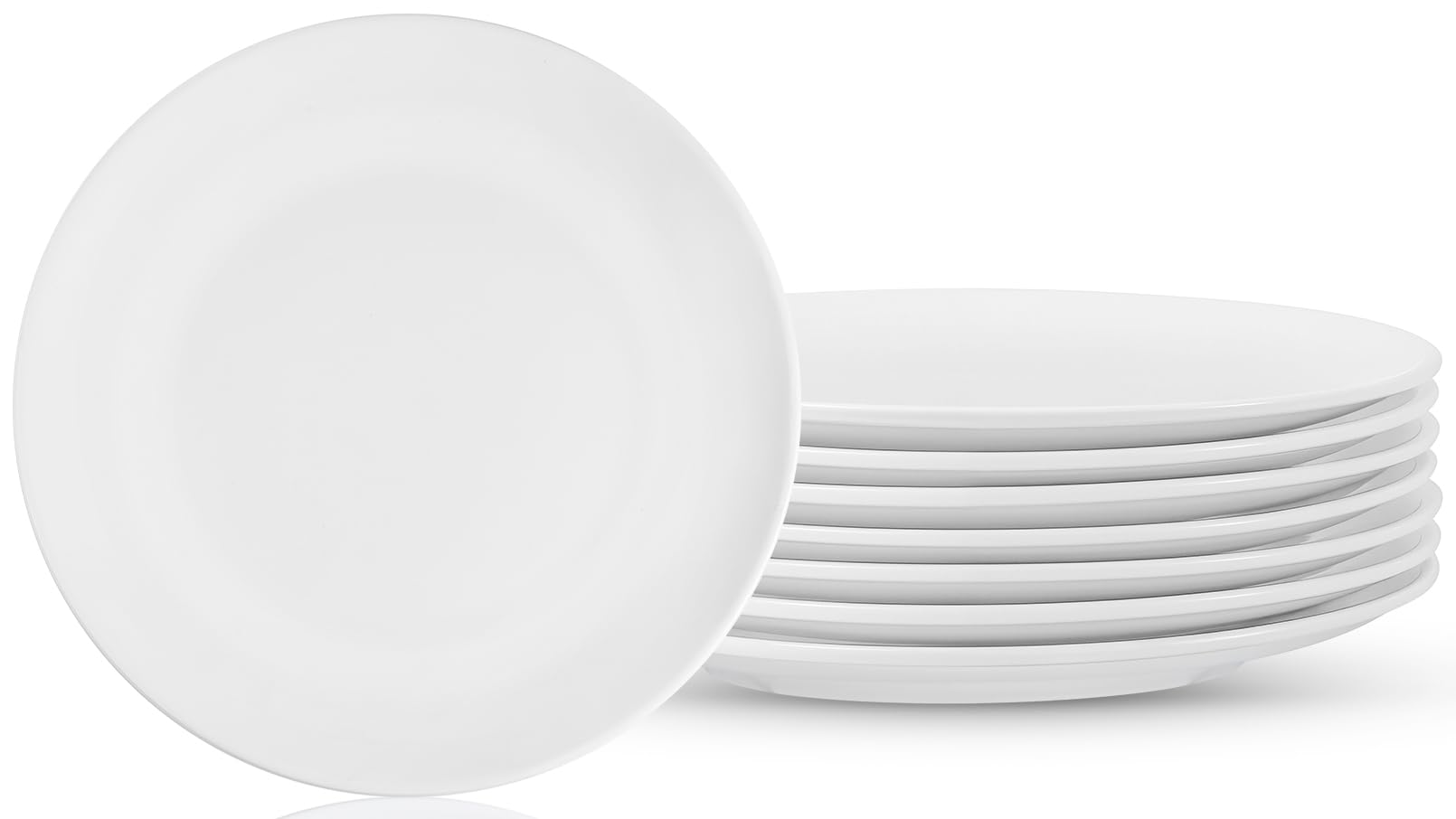 Jeffbaubl 8 Stück Essteller, 25,4 cm Keramik Tellerset, Porzellan Rund Speiseteller, Weiß Kuchenteller, Große Dinner Teller für Salat Pasta Fleisch Fisch, Spülmaschinenfest Mikrowellengeeignet(Weiß)