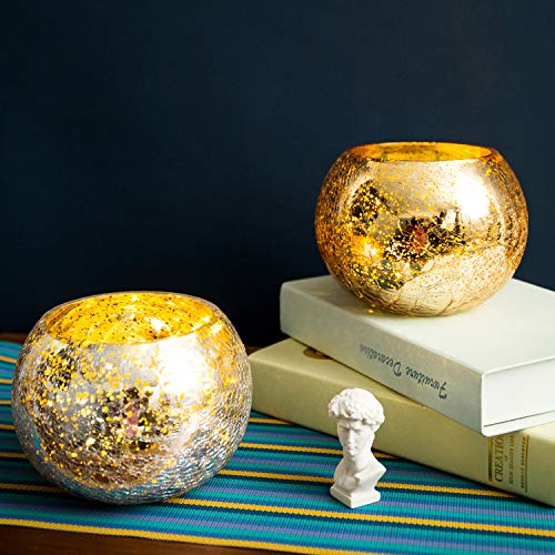 Diamond Star Votive Candle Holders Mercury Glass Tealight Candle Holder Ice Cracked Glass Bowl Candle Holder For Home Wedding Tables (Gold) #TOP6