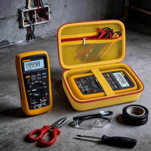 Image of Comecase Hard Multimeter Case for Fluke 87V MAX 87V 88V 179 with Holster | Divider & Zippered Mesh Storage for Test Leads, Probes, Workshop and Field Use, Yellow, Case Only