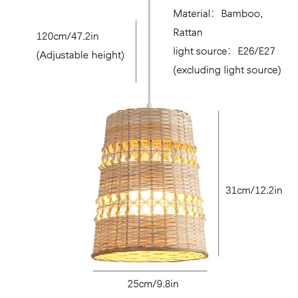 Lampada A Sospensione Unica A Forma Di Tamburo In Vimini, Alta 31 Cm