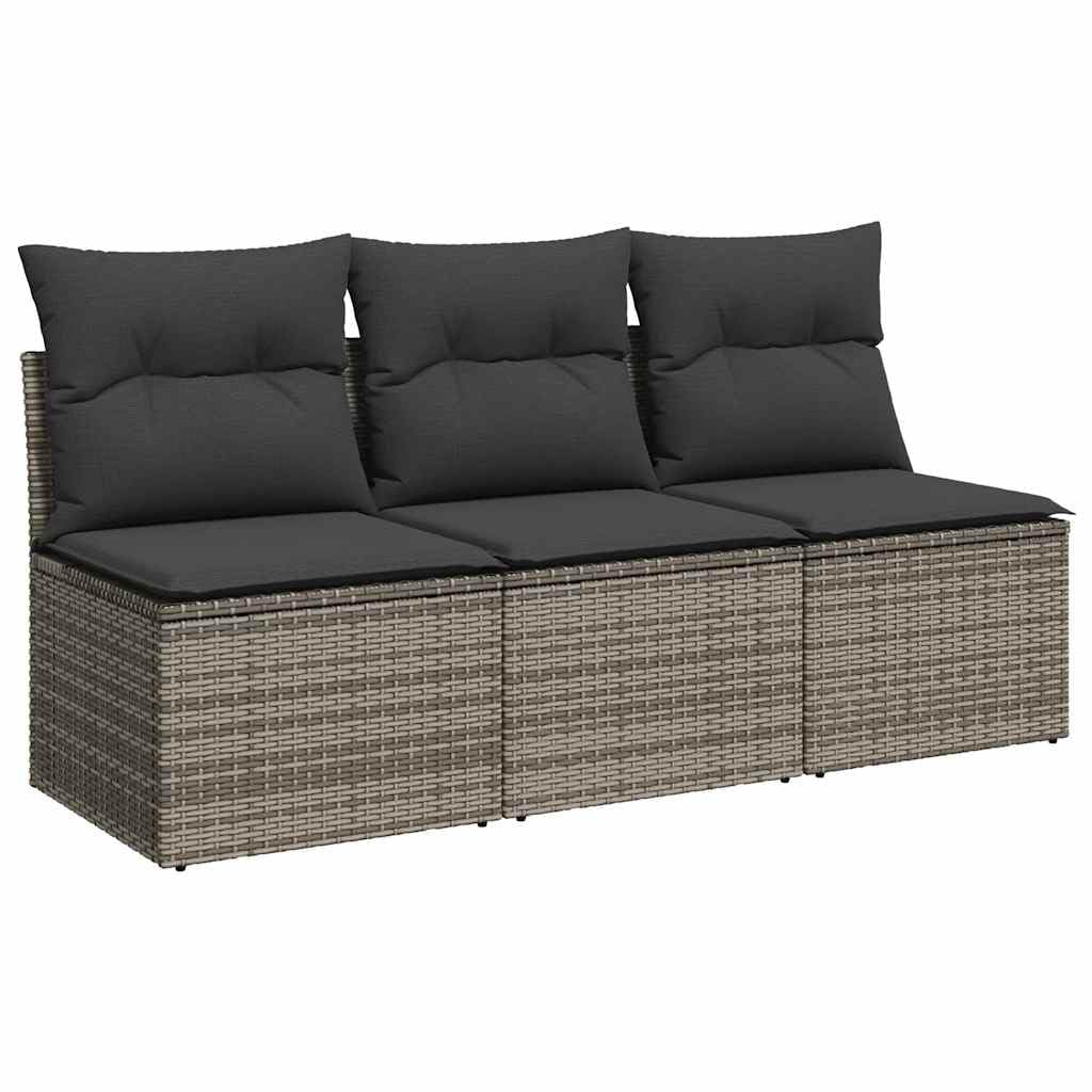 vidaXL Canapé de Jardin avec Coussins 3 Places, Siège avec Housse, Meuble de Terrasse Patio Balcon Cour Extérieur, Gris Résine Tressée