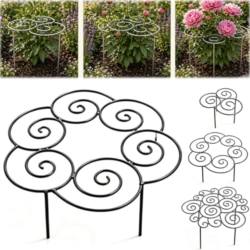 PflanzenstüTze FüR Pfingstrosen Halterung- StaudenstüTze Schwerlast-Metall Wetterfest | Durchwachs-Rankhilfe PflanzstüTze - FüR Grosse Schwere Blueten Pfingstrosen Rosen Gemuese Garten (Mittel 40CM)