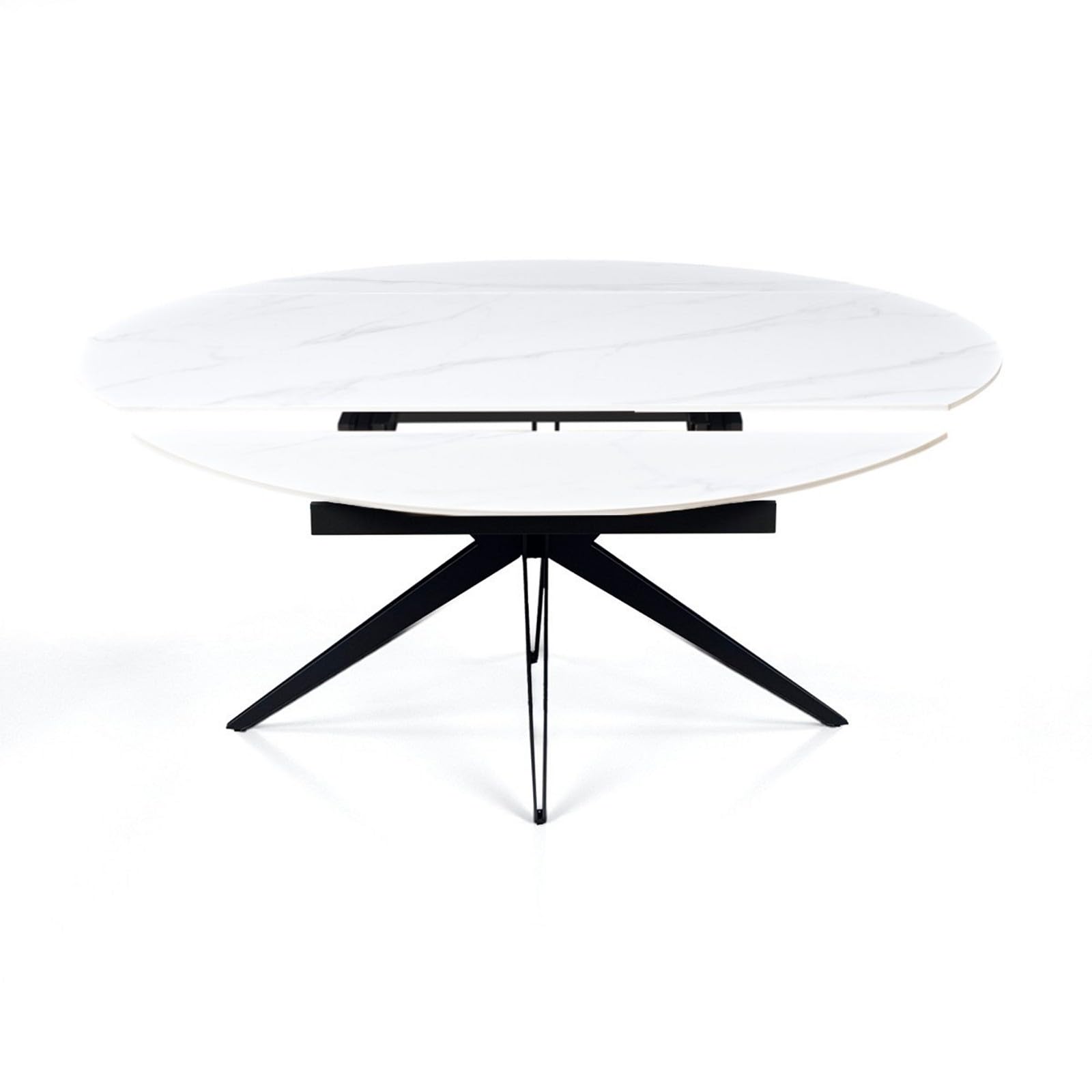 Tavolo Allungabile IDA Marmo Bianco, Rettangolare/Rotondo, Piano in Ceramica Effetto Marmo Bianco Opaco, Basamento in Metallo Grigio Opaco, L.160 x P.90/125/160 x H.76 cm