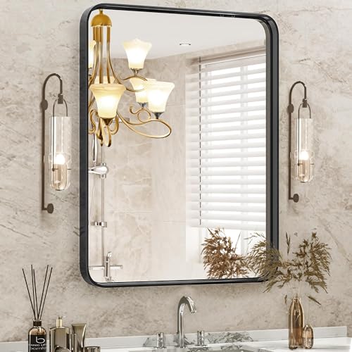 DUMOS Black Metal Framed Vanity Rounded Rectangle Bathroom Mirrors for Over Sink Wall, 36x24 Inch...
