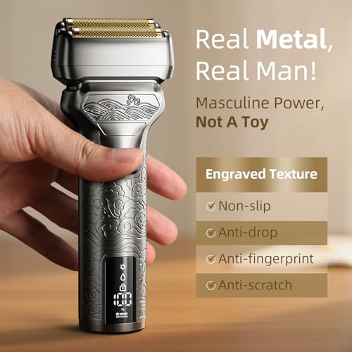 Image of 𝟔𝟖%𝟎𝐟𝐟 DGSXRMY Electric Foil Shaver for Men: IPX7 Metal Body | 1400mAh / 180min Runtime & Fast Charging - Zero Travel Stress Electric Razor with LED Display, Travel Lock, Pop-Up Trimmer