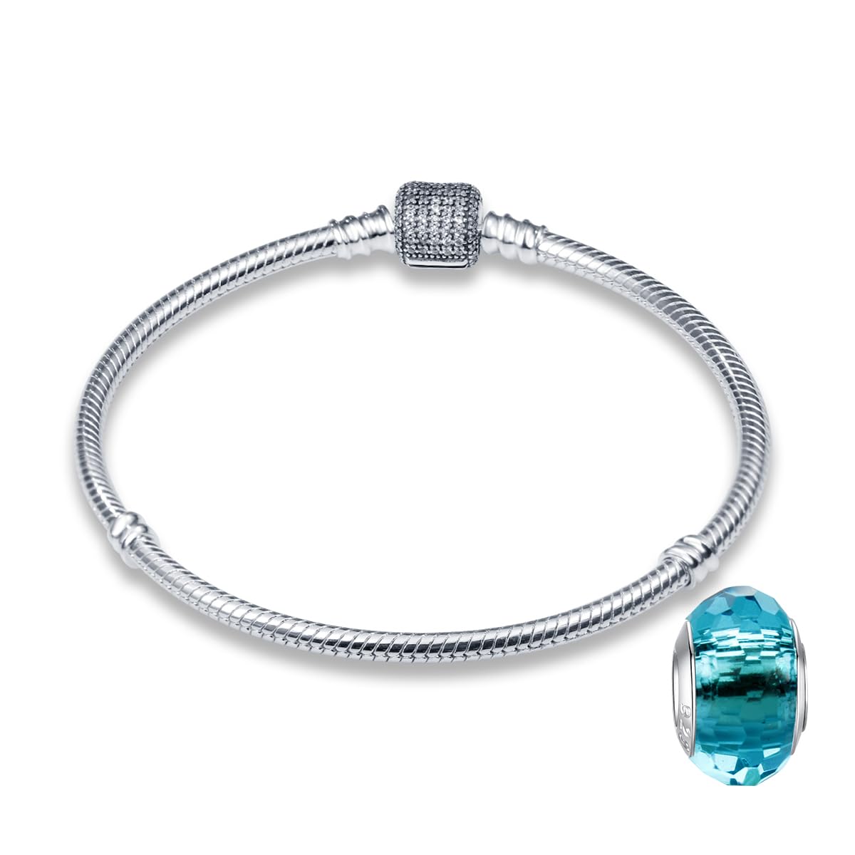 LNQOBU Damen Armband Silber 925 Schlangen Schmetterling Armband mit Funkelnden Herz Verschluss Charms (Mit Einem Spacer Perlen)