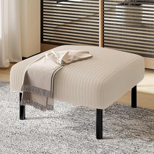 EURHCIO Repose Pied Salon,Tabouret en Velours Côtelé,Repose Pied Canape,Structure Métal,pour Salon Bureau Chambre (Beige, Pouf)