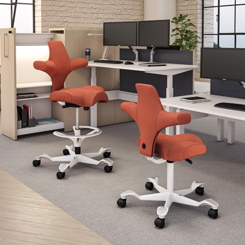 Image of HAG Capisco Sit to Stand Chair-White Frame-Upholstered Burnt Red-with Foot Ring