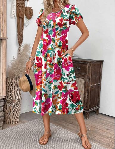 Image of ZEAGOO Womens Casual Dresses for Summer Short Sleeve Flare Midi Dress Loose Flowy Beach Sundress