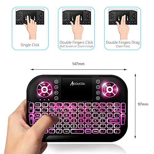 Backlit 2.4Ghz＆Bluetooth Mini Keyboard, (Upgrade) Acoucou Mini Wireless Keyboard With Touchpad Mouse Combo, Rechargeable Remote Controller Compatible With Android Tv Box, Iptv, Htpc, Smart Tv, Pc,Etc. #TOP4