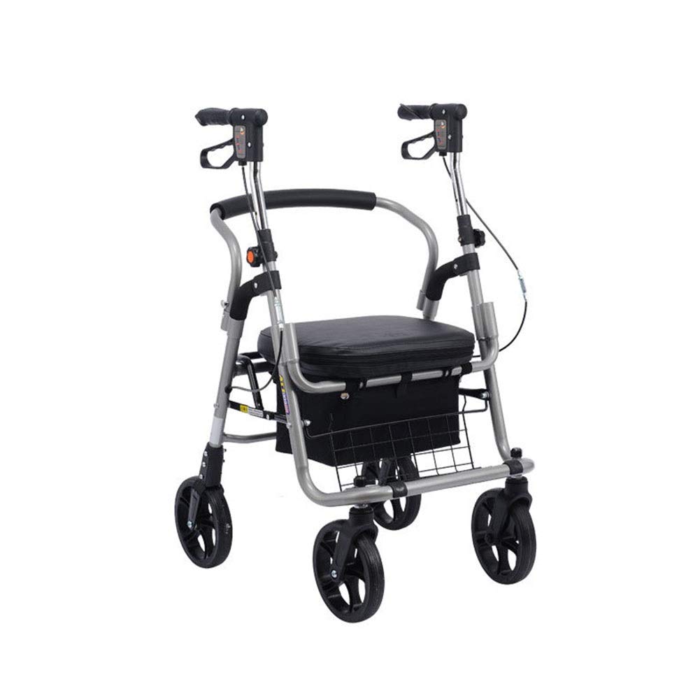 mobilny chodzik dla seniorów rollator czterokołowy chodzik, przenośny i składany, z siedziskiem i podnóżkiem, odpowiedni do zakupów spożywczych, zakupów, podróży
