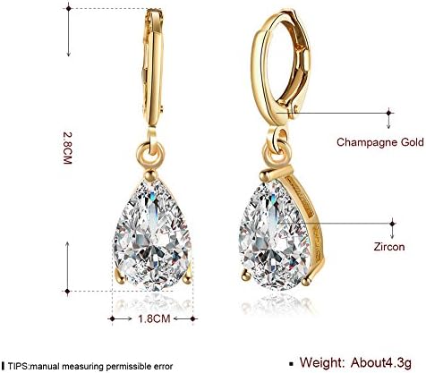 Teardrop Drop Dangle Earrings For Women 14K Gold Plated Clear Cubic Zirconia Diamond Prongs Wedding Fashion Leverback Sensitive Ears