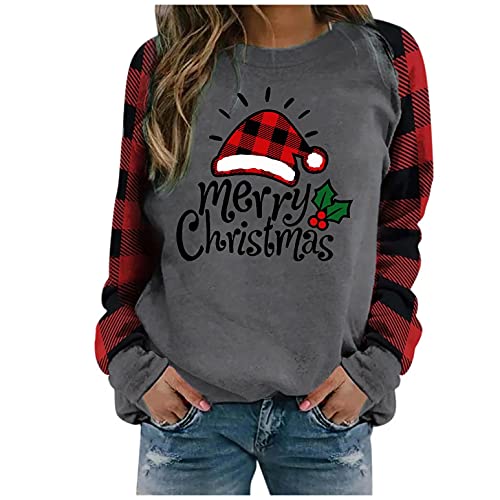 Christmas Shirts for Women Sweaters Long Sleeve Plaid Patchwork Sweatshirts Casual Xmas Gnome Pullover Tops Hoodies