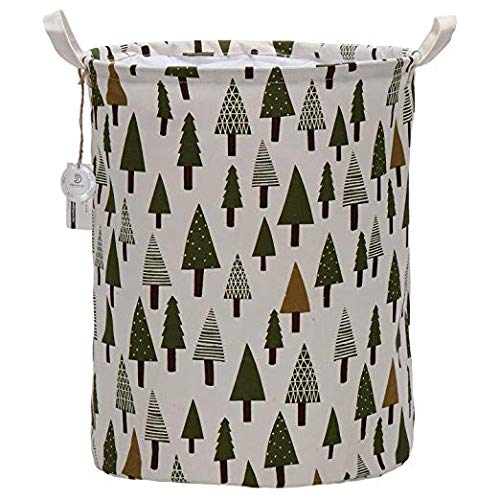 Sea Team 19.7" X 15.7" Large Sized Folding Cylindric Waterproof Coating Canvas Fabric Laundry Hamper Storage Basket With Drawstring Cover, Tree #TOP18