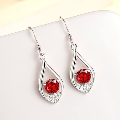 Dangle Plated Silver Nickel Free Earrings For Women Girls Teens Fashion Dangle Tear Drop Sparkly Crystal Earrings For Women Girls Teens (Water-Drop-Red) #TOP1