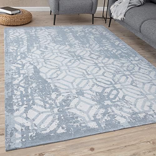 THE RUGS Machine Washable Rug  Vintage Design Rugs for Living Room, Bedroom, Hallway, Flat-weave Area Rugs, (Blue, 120x170 cm)