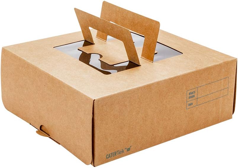 Restaurantware-Cater Tek Square Black Paper Cake/Lunch Box - with Pop-Up Handle, Window - 9" x 9" x 3 1/2" - 50 Count Box