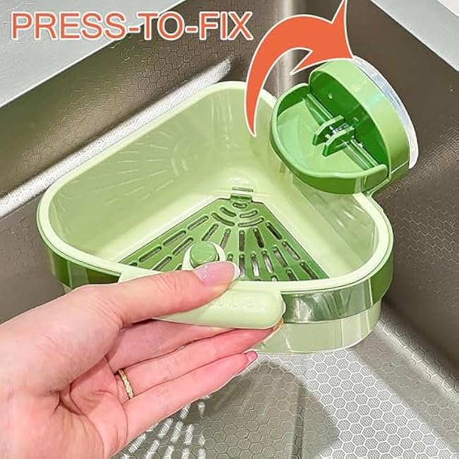 2025 Upgraded Corner Sink Strainer, Sink Storage Rack Holder, Suction-Cup Sink Strainer Shelf for Kitchen Bathroom Corner Sink, Sink Drain Strainer Basket for Food Waste