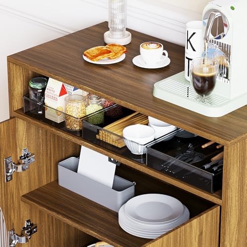 ALWXIA Sideboard Buffet Cabinet with Storage, 63” Farmhouse Curved Design Accent Cabinet with Acrylic Doors & Adjustable Shelves, Modern Coffee Bar (Sideboard W/Compartment_Walnut, 2Pcs) — view 4