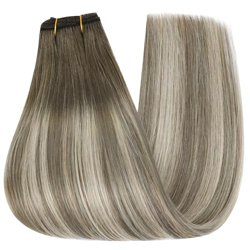 Image of Full Shine Machine Weft Hair Extensions 20 Inch 105G, Machine Tied Sew In Weft, 7 /7 /800 Ash Brown To Blonde Mix Brown, Remy Human Hair, Workday Styling, Daily Wear