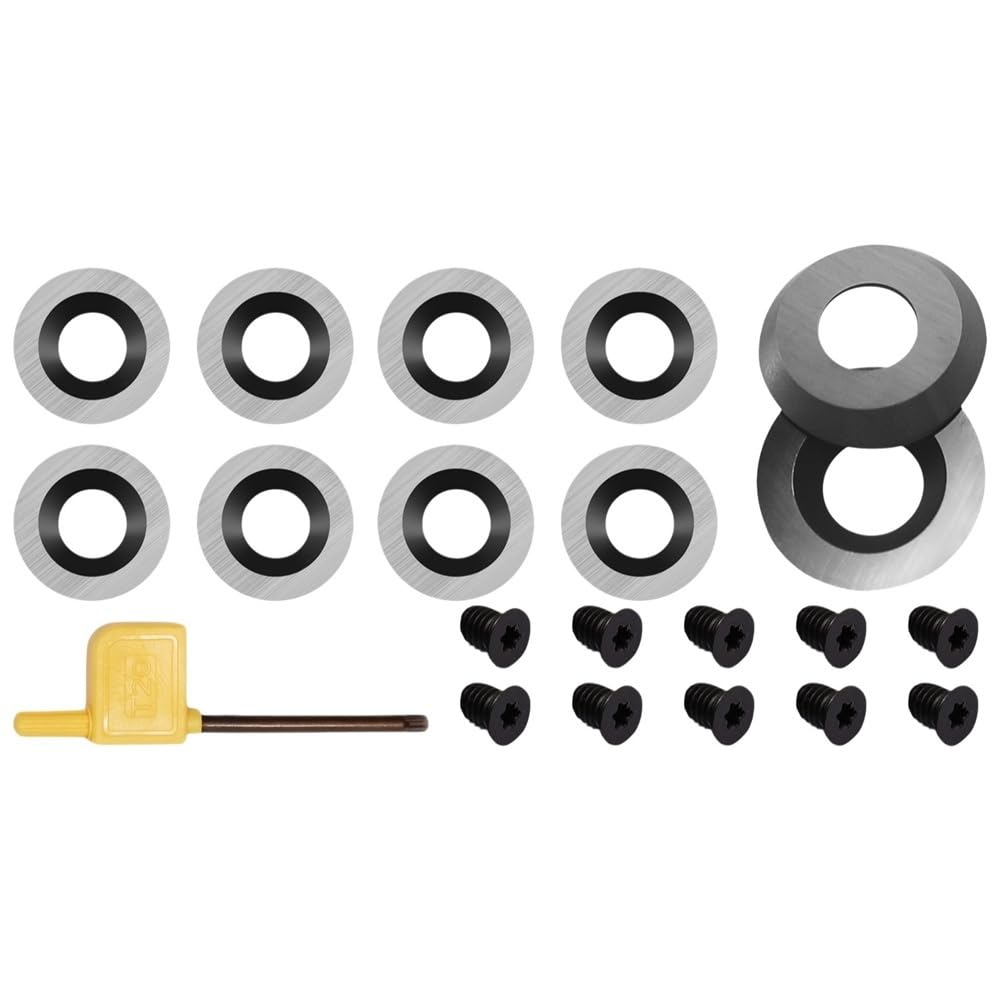 Llmwfa One Color 1 Set Carbide Turning Inserts 30 Degree With Screws Spanner Kit, Woodworking Lathe Tool Round Cutters(15X2.5mm)