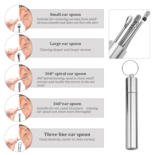 7 in1 Ohrenschmalz Entfernungs Set, Tragbar Ohr Reinigung Set, Ohrreiniger für Reinigung der Ohrenschmalz, Edelstahl Ohrenschmalz Entferner mit Einem Cleaner Pinsel und Schützende Box