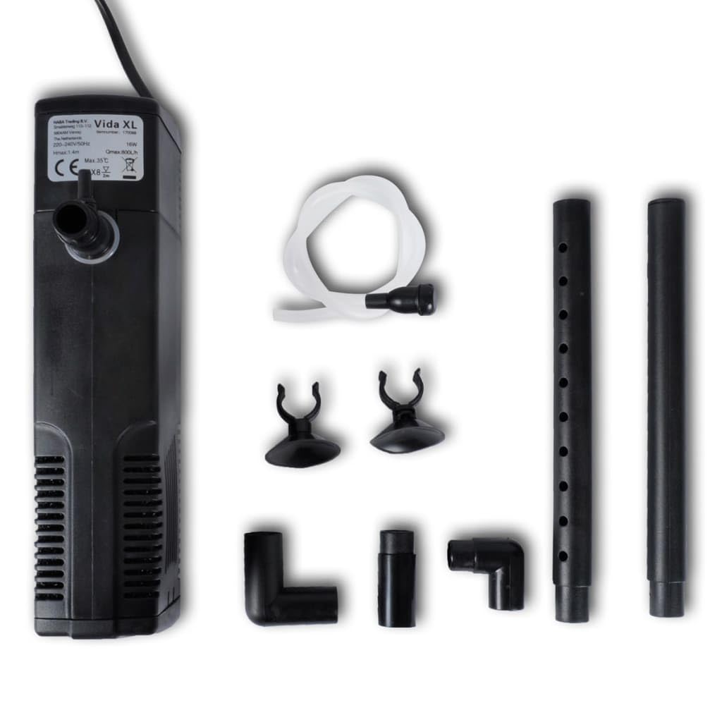Bomba de filtro de acuario de 800 l/h con carbón activado, purificación de agua y aireación para acuarios de agua dulce y salada, silenciosa, resistente, ideal para acuarios de peces y