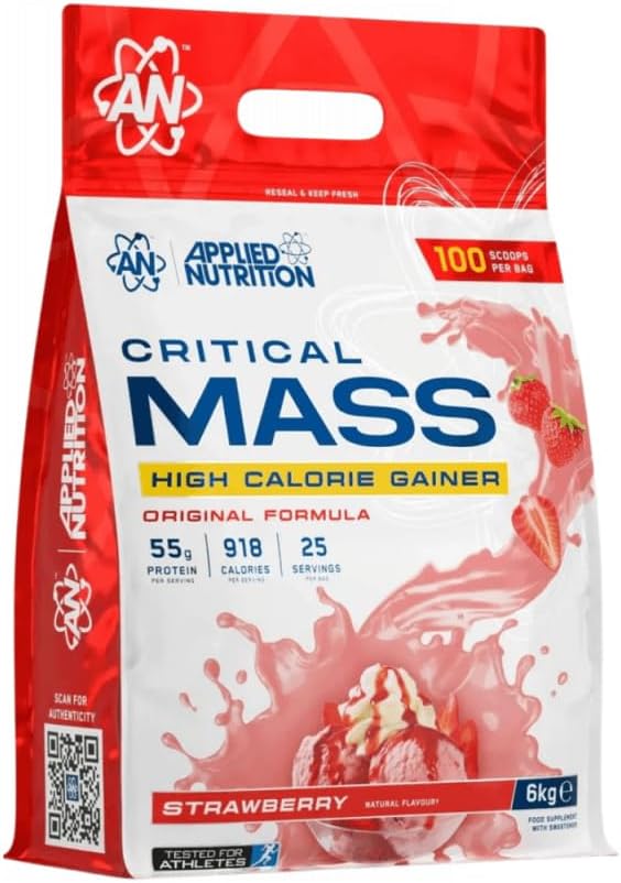 Applied Nutrition Original Critical Mass - Weight Gainer with MCT Powder, High Calorie Protein Powder Mass Gainer (6kg - 25 Servings) (Strawberry)