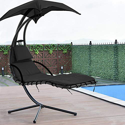 Vnewone Patio Chair Hammock Stand Outdoor Chair Swings for Adults Hanging Chaise Lounger Chair Floating Chaise Canopy Swing Arc Stand Air Porch Lounge Chair for Patio Indoor (Black)