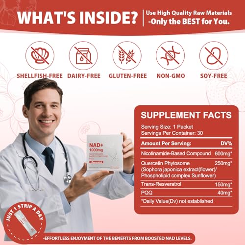 Image of 1000mg High-Potency NAD Liquid Supplement, Quercetin Phytosome & Resveratrol with PQQ, Boosts Cellular Energy, Focus & Healthy Aging - 2 Pc
