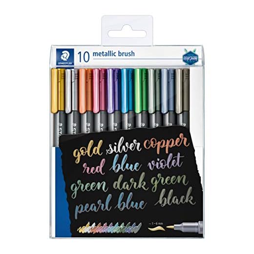 STAEDTLER 8321 TB10 - Estuche con 10 rotuladores metálicos punta pincel, colores surtidos