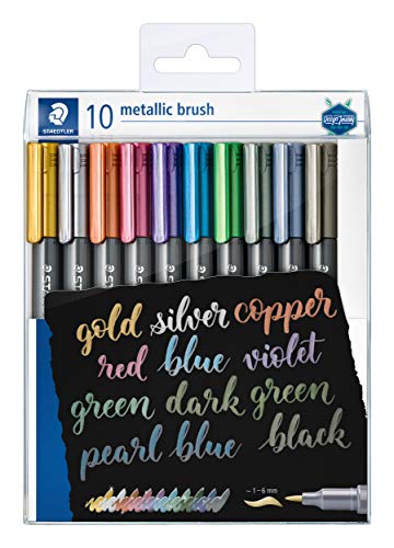 STAEDTLER 8321 TB10 - Estuche con 10 rotuladores metálicos punta pincel, colores surtidos