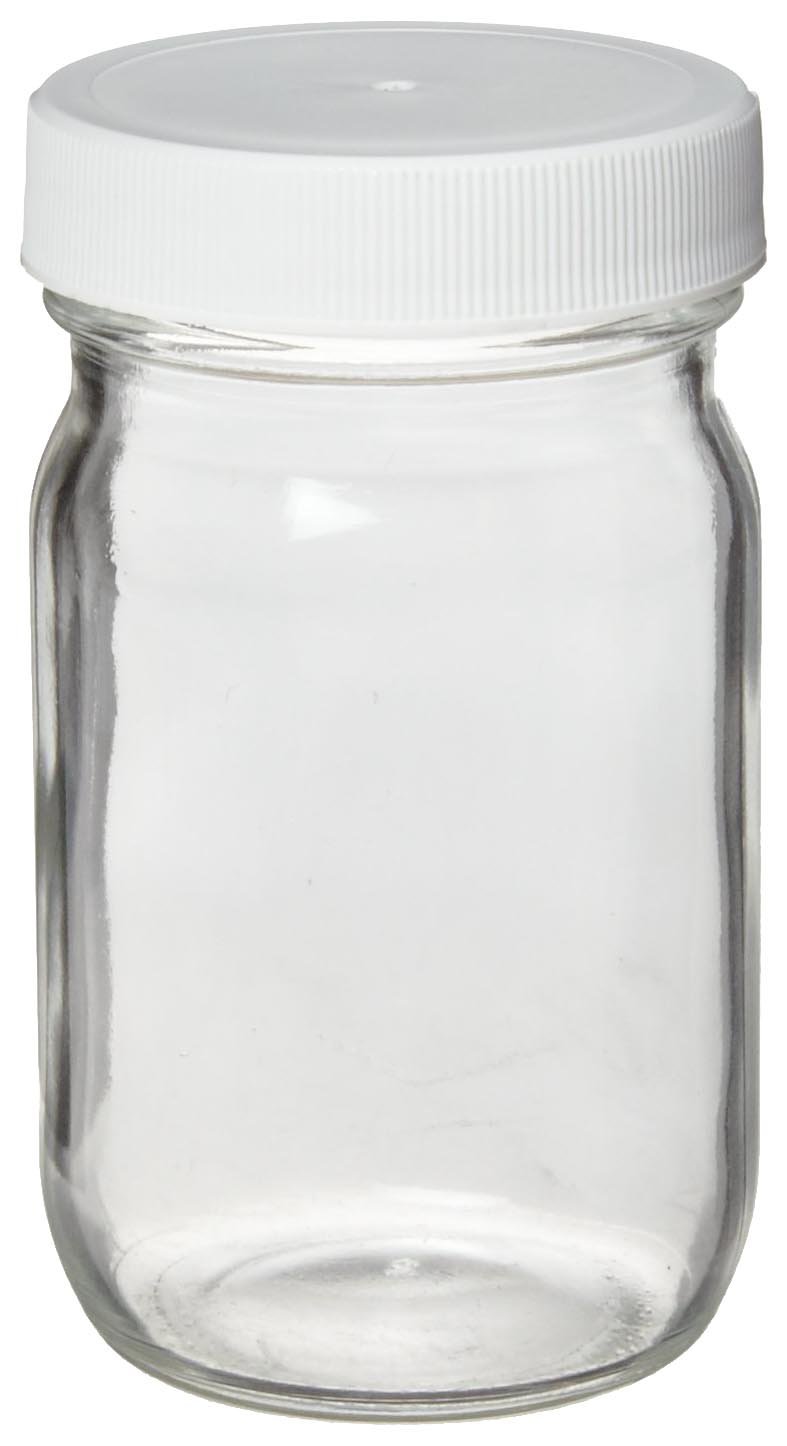 Wheaton W216929 Clear Glass Wide Mouth Bottles, 4 Oz, With White Screw Caps – Case Of 24