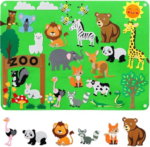 Tomatoys Jouet en Feutrine de la Ferme Animale pour Enfants de 2 à 8 Ans. Jouets Montessori avec Tableau et Animaux 2D pour Activités Manuelles et Éducatives. Mundi -...