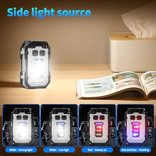 Image of 2 Pack Mini Keychain Flashlight with Clip, LED Magnetic EDC Key Chain Light for Mechanics with COB Sidelight, USB C Rechargeable Small Multi-Use Waterproof Light for Work Car Repair