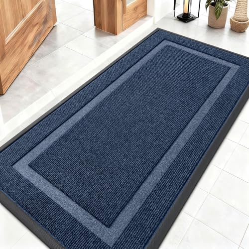 Image of OLANLY Front Door Mat Indoor Outdoor Entrance, Waterproof All-Season, All-Weather Doormat, Sturdy Natural Rubber, Fade Resistant, Low Profile, Easy Clean Patio Porch Entryway Mat, 47x23, Blue