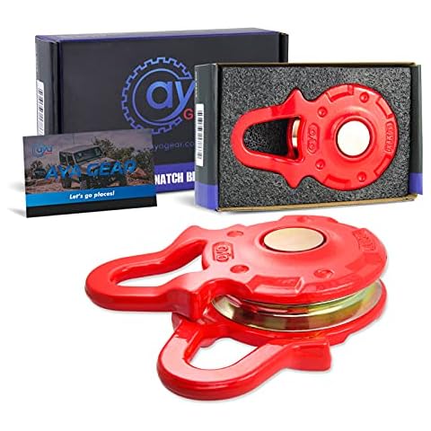 AyA Gear Multi-Function Premium Snatch Blocks 66,000 lbs (30Ton) Break Strength | Heave Duty Vehicle Recovery Gear, for Steel Wire Cable or Synthetic Rope and Soft Shackles(Red) Cover