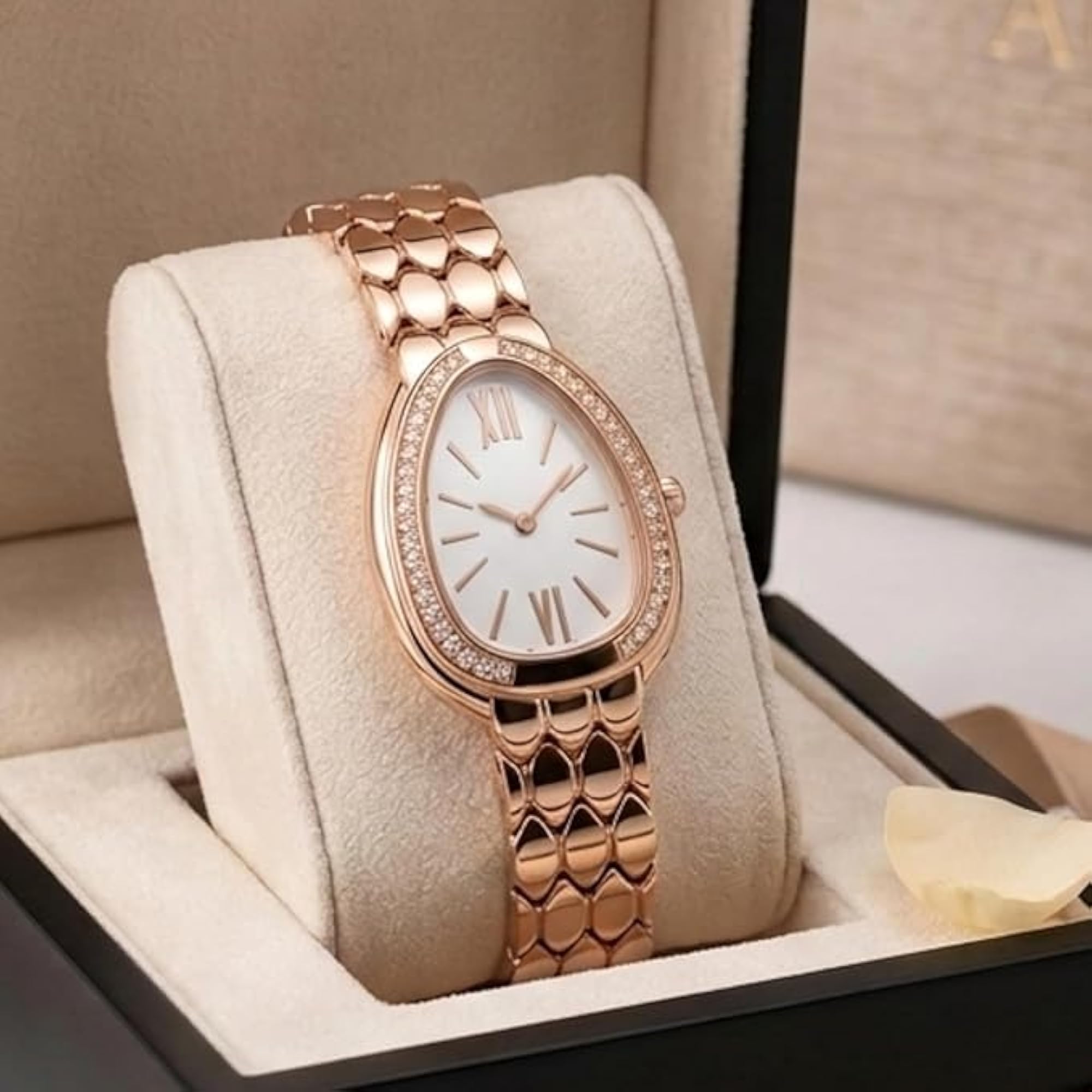 Women's Elegant Rose Gold Tone Analog Watch with Textured Strap