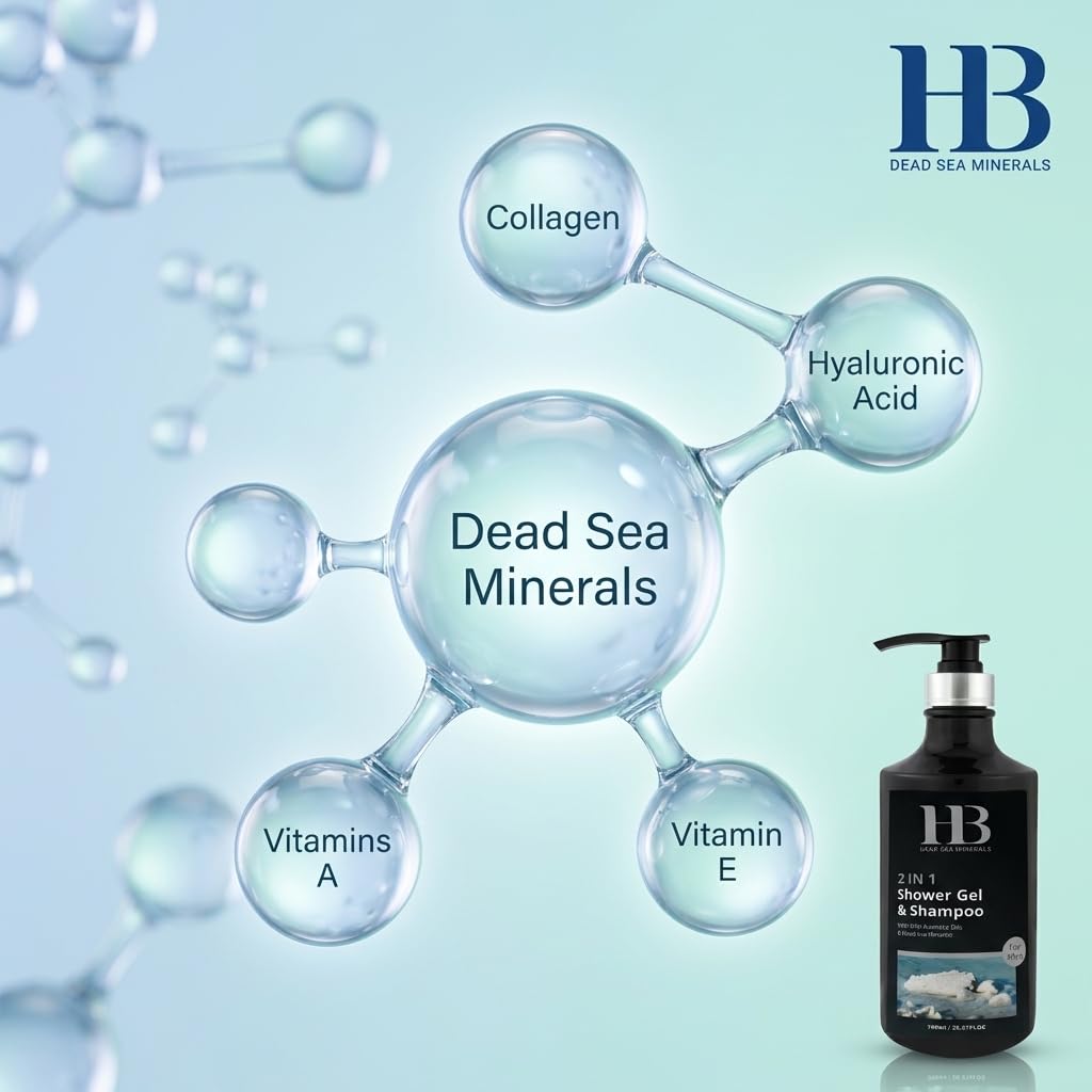 H&B 2-in-1 Duschgel und Shampoo für Männer – Mit Mineralien aus dem Toten Meer, Aloe Vera und natürlichen Ölen – Reinigung von Haar und Körper – Tägliche Anwendung – 780 ml