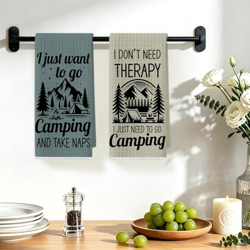 Image of 2Pcs Camping Kitchen Towels 24x14 Inch, Mountain Trees Microfiber Dish Cloth Tea Towel, Reusable Waffle Hand Towels for Bathroom kitchen Home Farmhouse Decor, Camping Gifts for Women Mom Friend