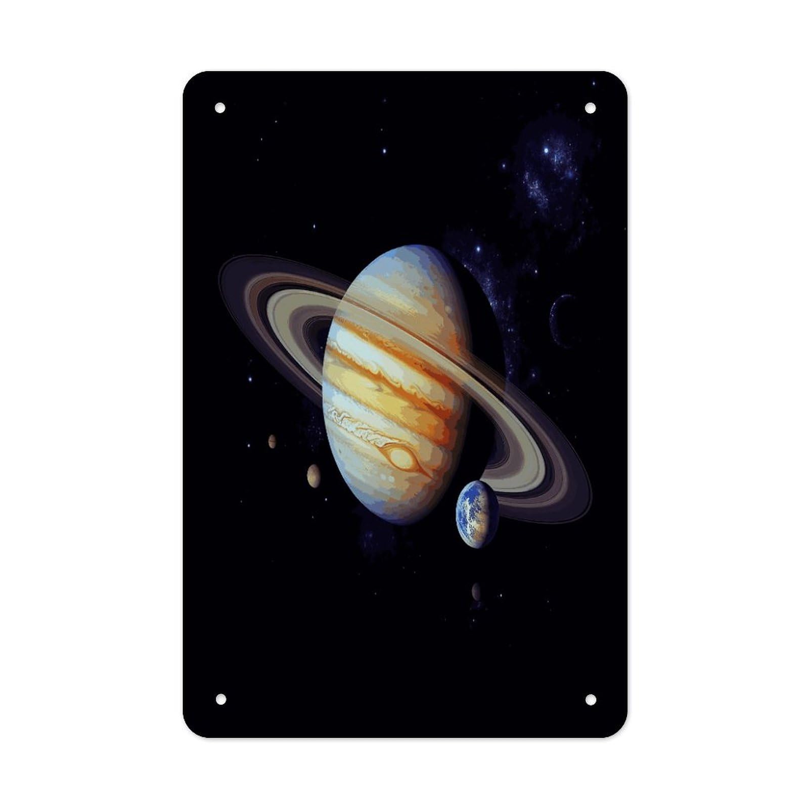 LDGSUPH Planet Jupiter Wall Art Prints Folded Edge Iron Sheet Painting with Holes for Wall Prints Decorative Picture Metal Signboard Decor Painting for Outdoor Indoor Wall Decor