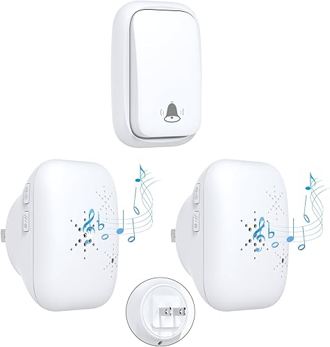 Miniatura 12 de Timbre inalámbrico autoalimentado con enchufe de EE. UU., sin batería, distancia de 38 canciones, timbre de puerta para exteriores, impermeable,