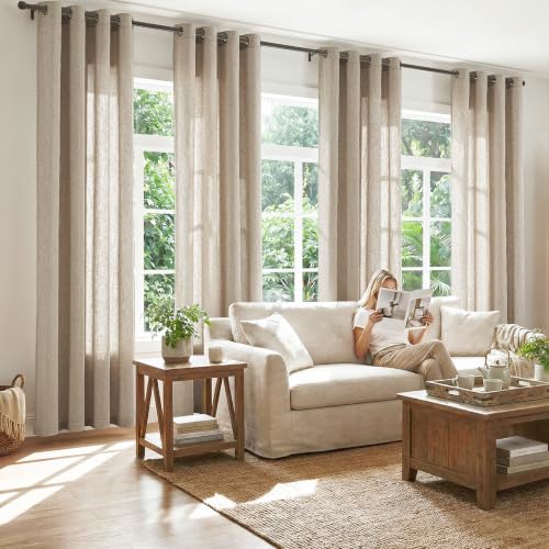 Image of jinchan Linen Curtains 84 Inch Light Filtering Grommet 2 Panels Taupe