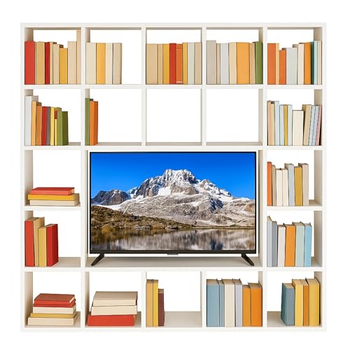 Mar.c.a. Design - Libreria con Porta TV in Legno LPH 218x218x30 cm - Mobile Libreria Da Parete con 19 Scomparti - Vano TV 126x83 cm - Cubi Interni 40x40 cm - Made in Italy