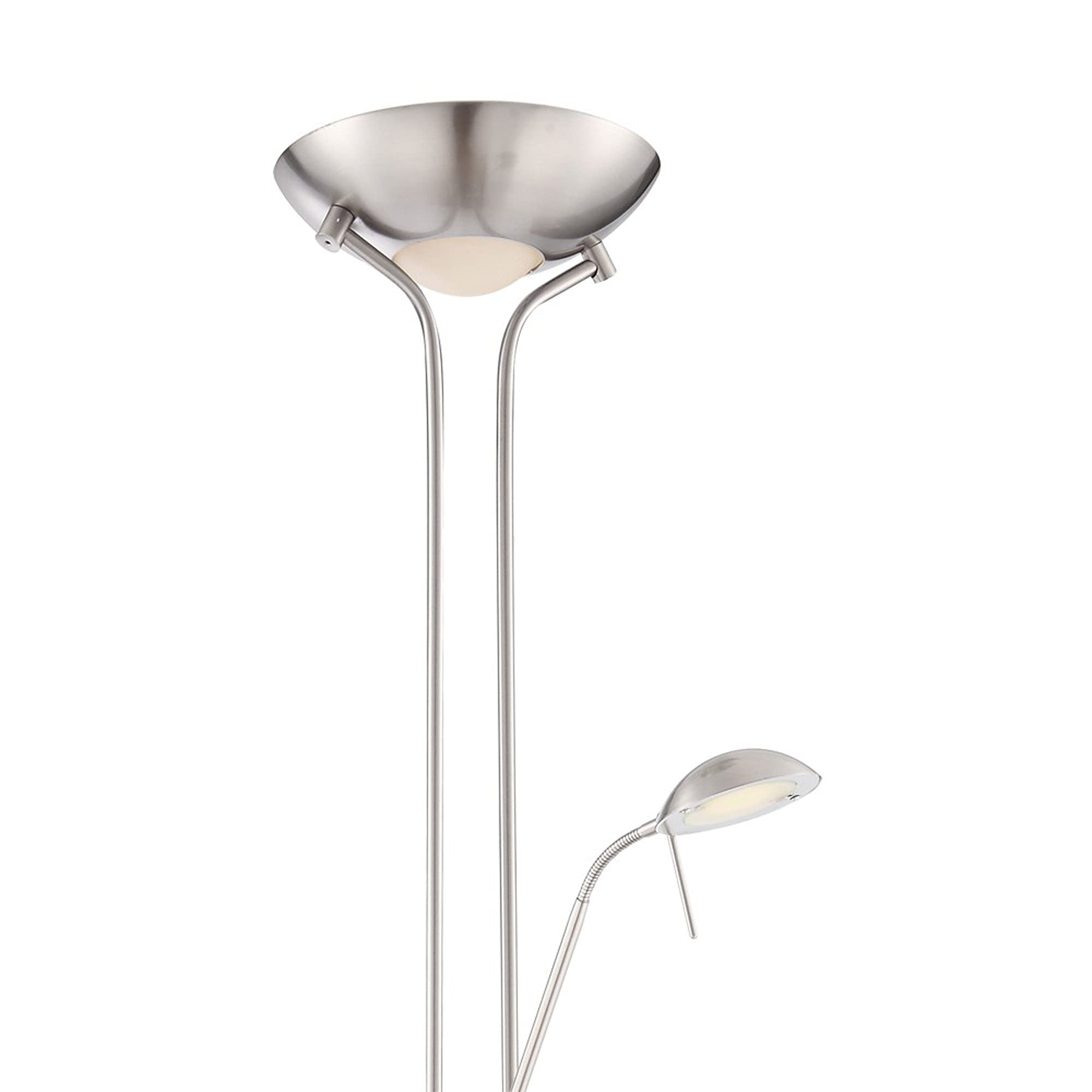 wonderlamp Lámpara de pie LED Olimpia color Níquel (18W+5W). Brazo flexible para lectura, Luz regulable.