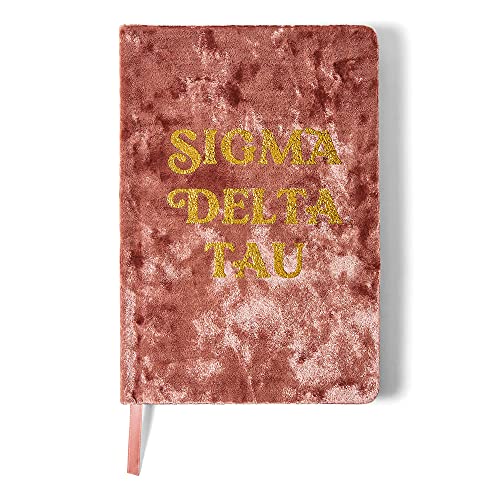 Sorority Shop SDT Velvet Notebook - Sigma Delta Tau Notebook with Velvet Cover, Gold Foil Imprint, Satin Ribbon, 216 Lined Pages - Sorority Journal, Sigma Delta Tau Sorority Gift