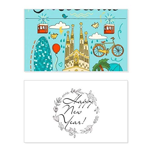 Tarjeta de Año Nuevo de la Sagrada Familia de Barcelona para felicitaciones en inglés