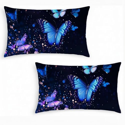 Juego de 2 Fundas de Cojín 25x45 cm de Terciopelo Suave - Fundas de Almohada Negro Decorativas Modernas para Sofá, Camas y Salón - Diseño con Cremallera Invisible, Transpirable - Mariposa (2) j0-303