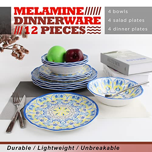 Dapoto Melamine Dinnerware Set For 4-12 Pcs:camping Dishes Set With Dinner Plates,Salad Plates And Bowls.lightweight And Unbreakable.indoor And Outdoor Use. #TOP1