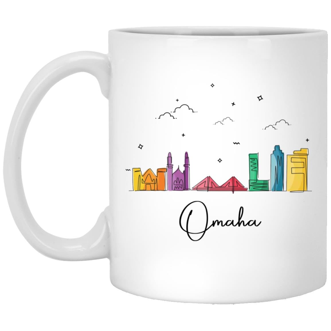 HKDesignGift Omaha City Coffee Mug - Omaha City Christmas Mug - Landmarks Xmas Mug - Colorful City Skyline Graphic - Omaha Gifts For Christmas 11oz